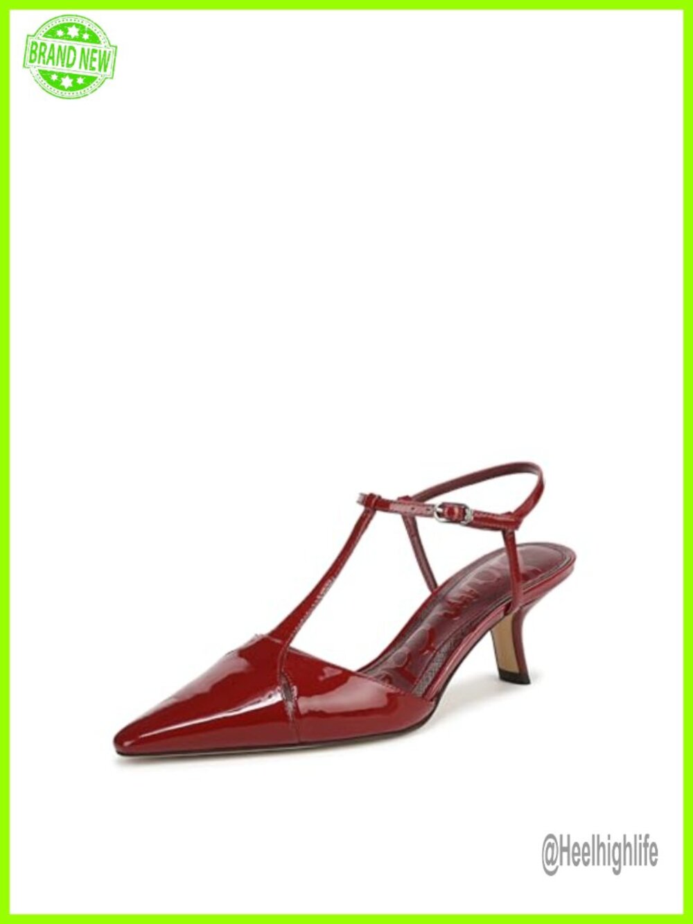Sam Edelman Briella Kitten Heel Pointed Toe T-Strap Pump Leather